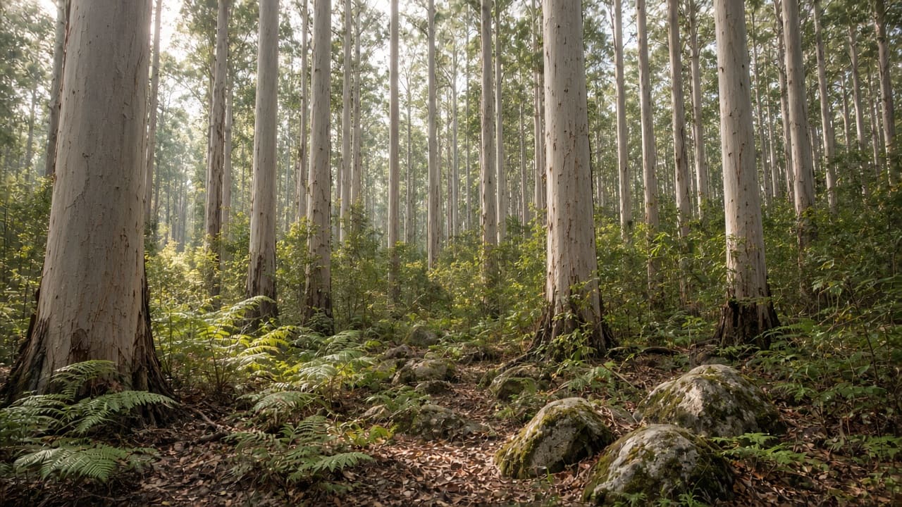 Karri forest light near Porongurup, a typical setting for nearby stays